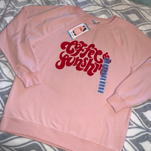 NWT Wildfox Pink Coffee N Sunshine Velvet Letters Statement Sweatshirt Size L - Picture 11 of 12